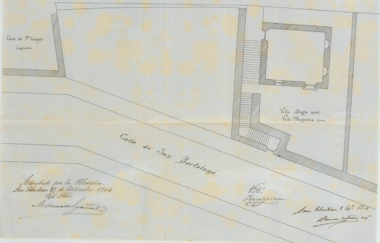 Proyecto de una casa en la calle de San Bartolomé de San Sebastián. Plano de Situación, sept. 1904. / Archivo Municipal de San Sebastián.