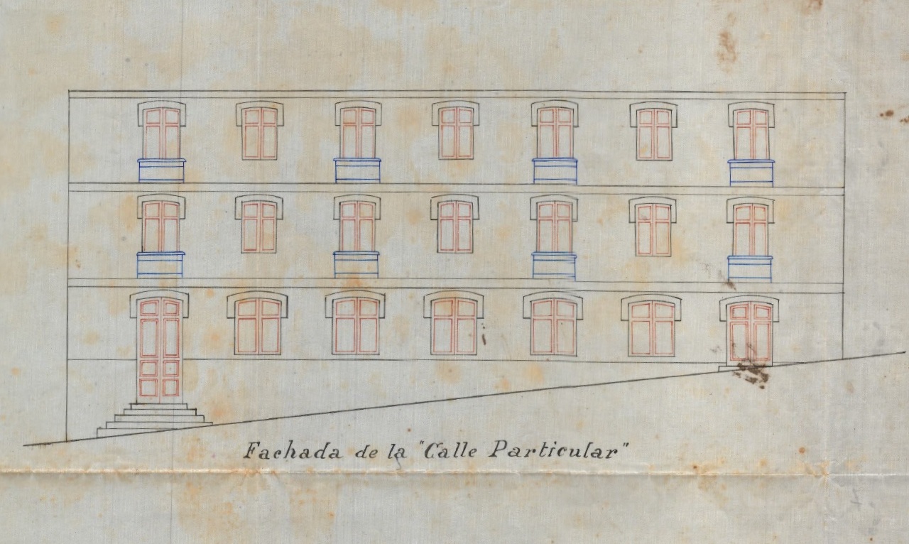 Proyecto de una casa en la calle de San Bartolomé de San Sebastián. Fachada posterior, agosto 1905. / Archivo Municipal de San Sebastián.