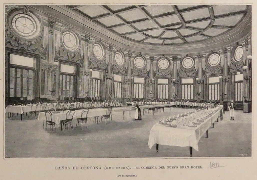 Comedor del Gran hotel. Balneario de Cestona. Grabado. / La Ilustración Española y Americana, 8 de junio de 1897.