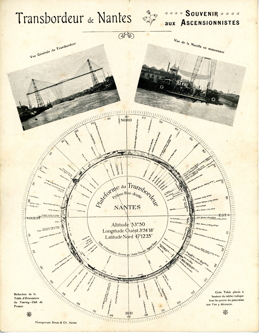 Puente transbordador de Nantes. Mesa de orientación. Recuerdo para los ascensionistas. / Colección Joaquín Cárcamo Martínez.