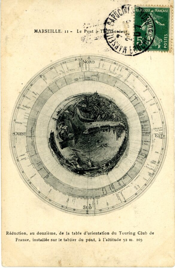 Puente transbordador de Marsella. Mesa de orientación. Dibujo. / Postál. Colección Joaquín Cárcamo Martínez